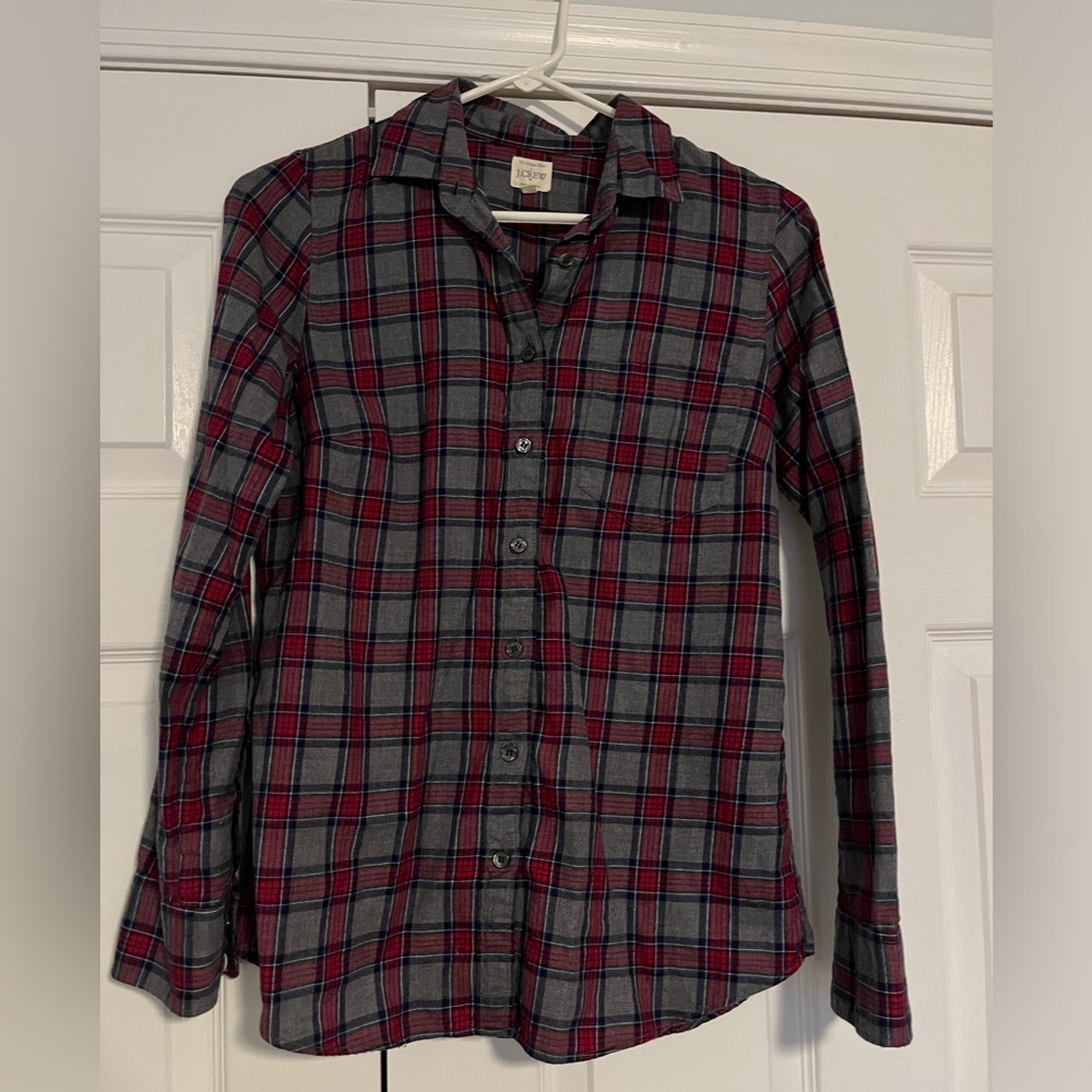 J. Crew Red and Gray Plaid Flannel Button-down Shirt